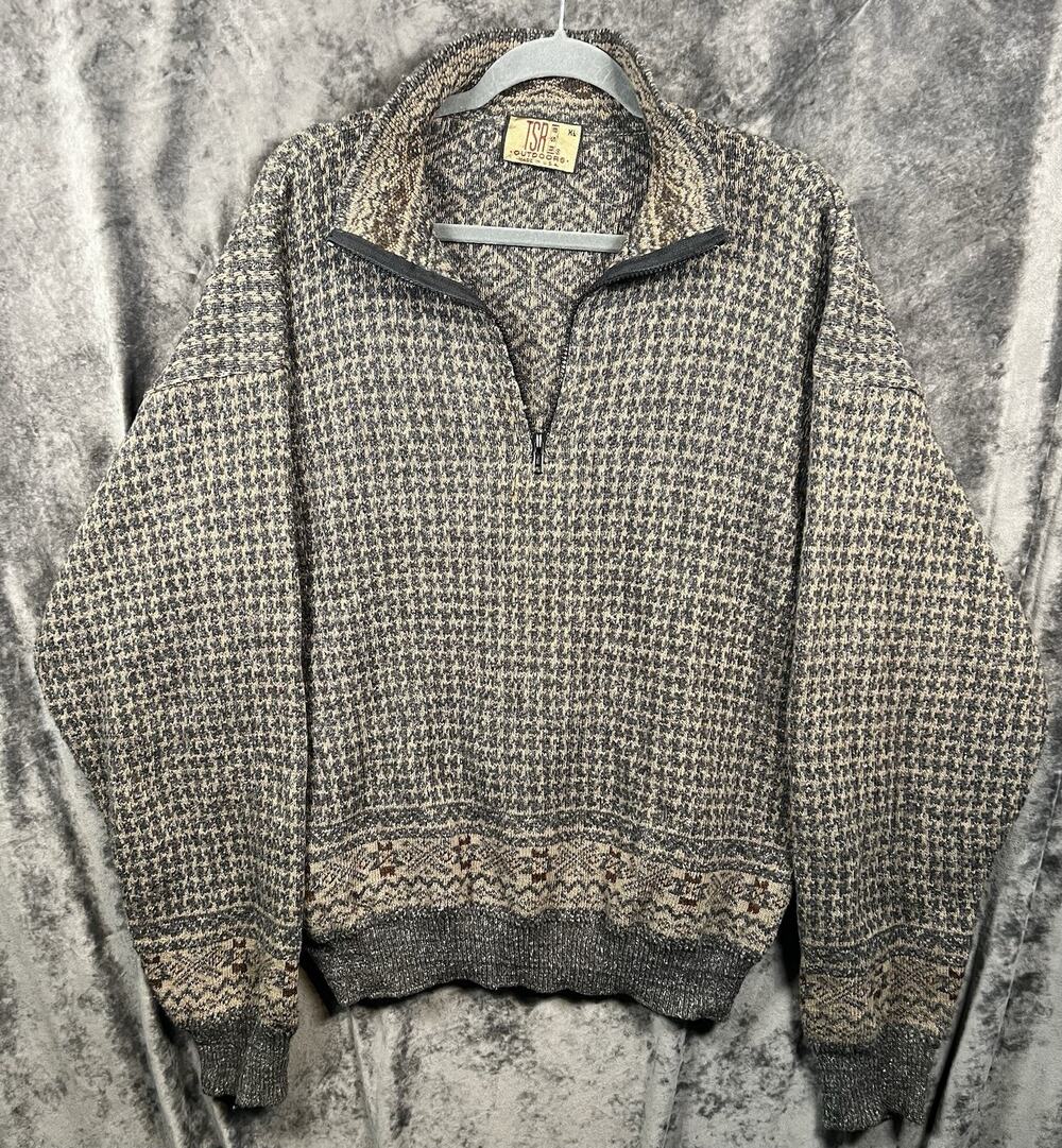 Vintage TSR Outdoors USA Wool Blend Quarter Zip Sweater Southwestern XL